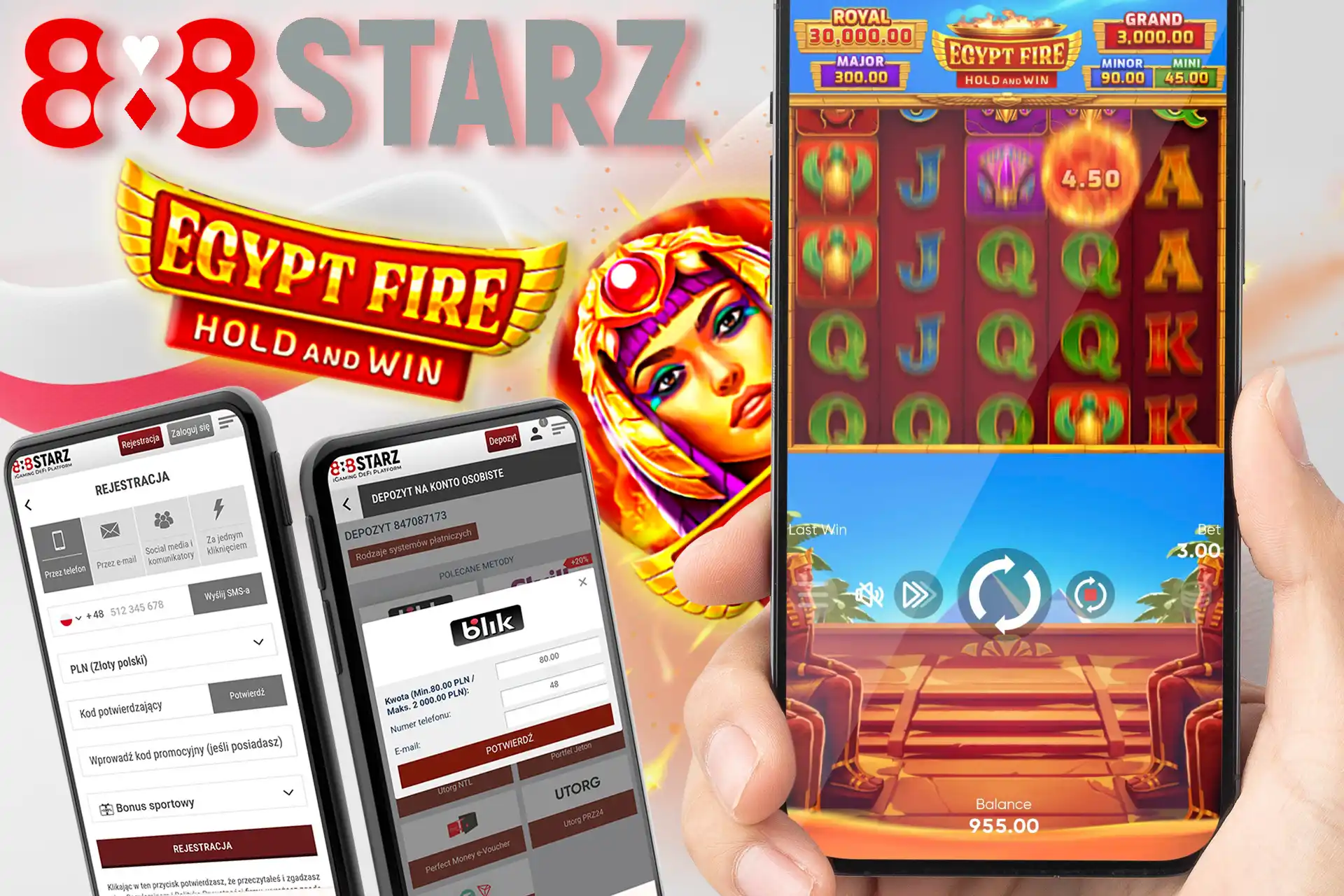 Zarejestruj się, złóż swój pierwszy depozyt i zacznij grać w Egypt Fire: Hold and Win na 888starz